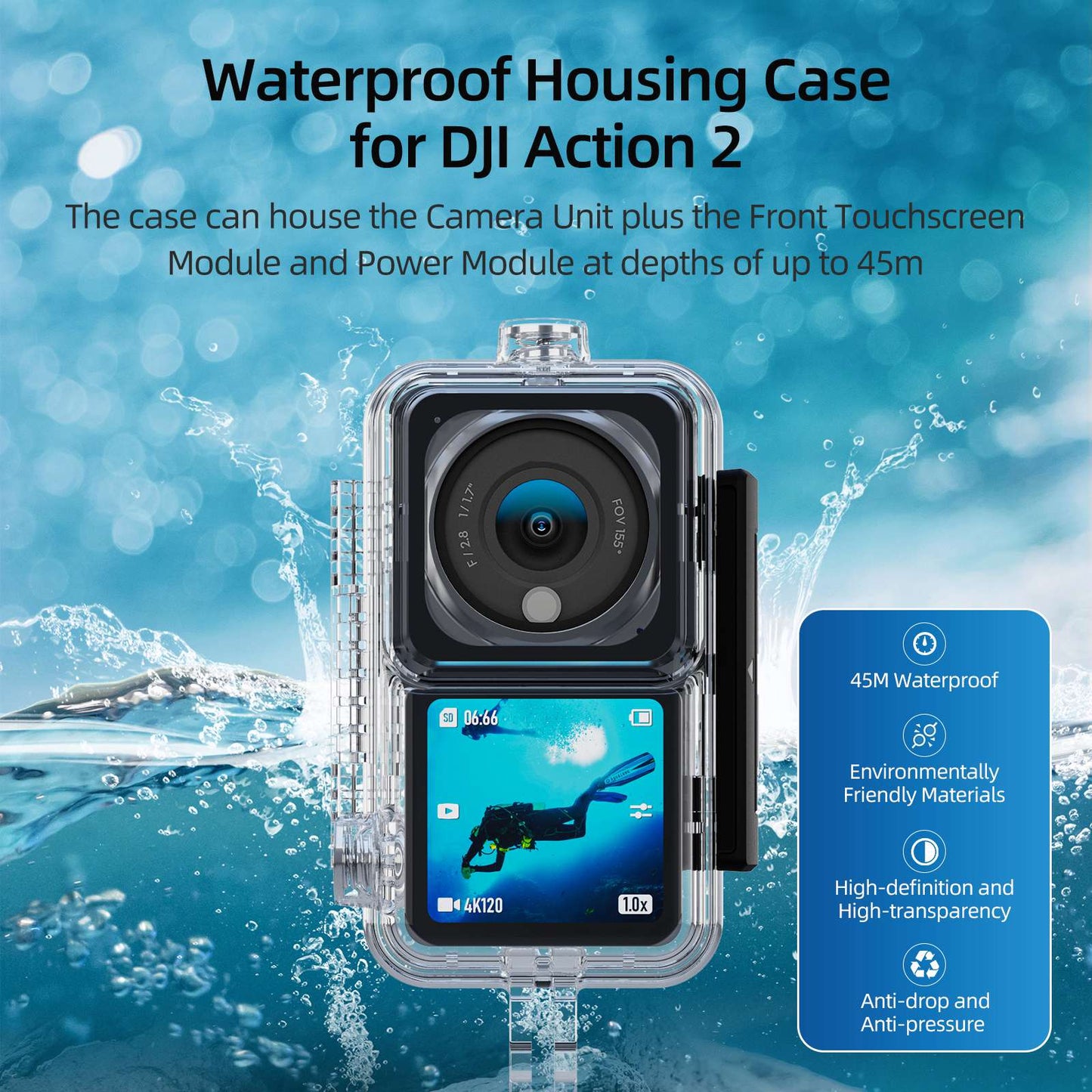 Uniqkart OA-WTP-002 For DJI Action 2 45m Diving Protective Case Sport Camera Waterproof Shell Housing