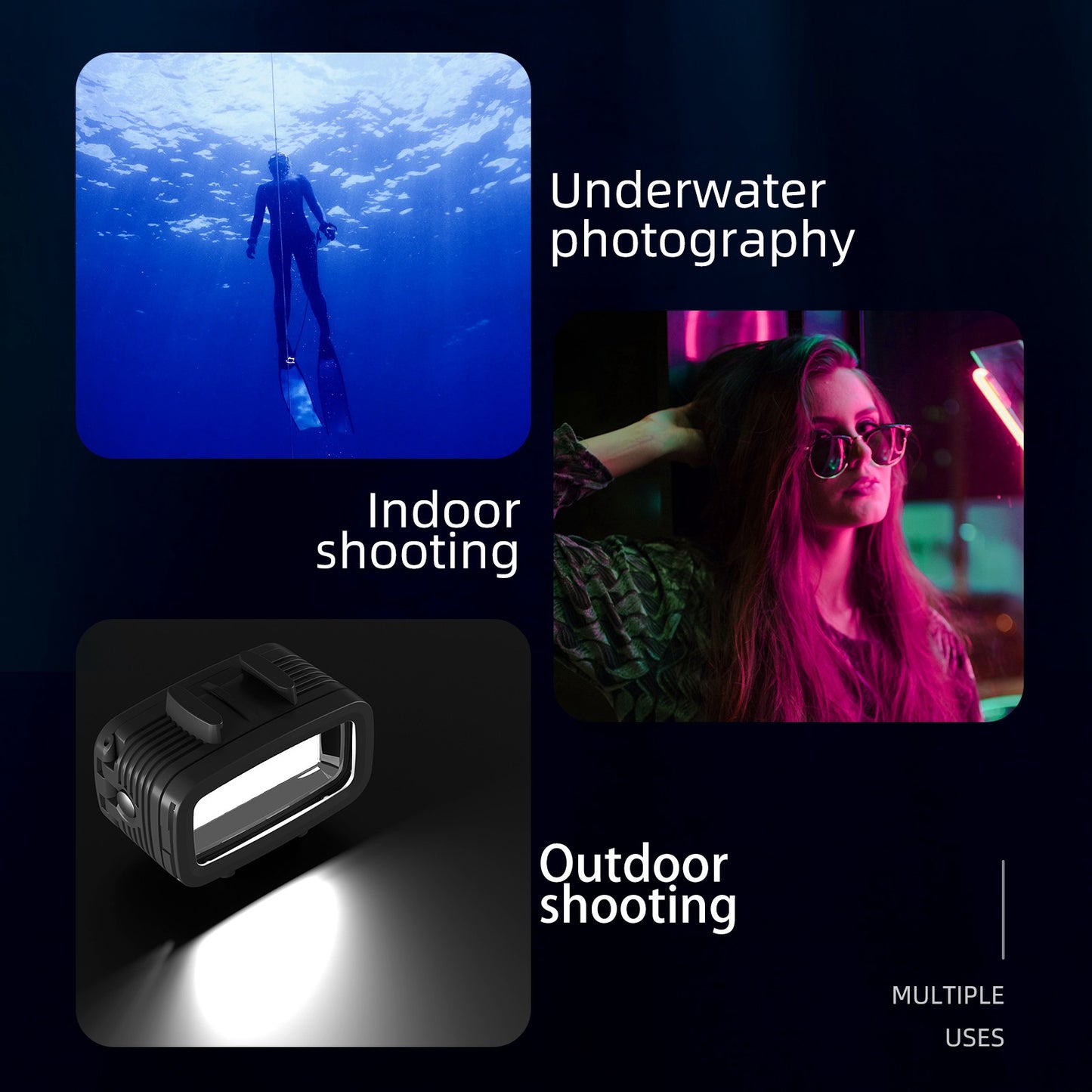 Uniqkart TE-BGD-005 40m Diving Fill Light Mini Video Lighting Kit with Cold Shoe Holder Live-Streaming Photography Lights