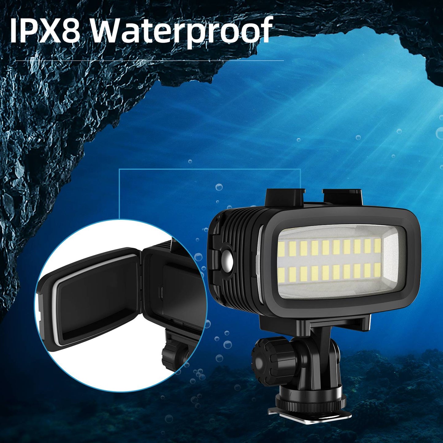 Uniqkart TE-BGD-005 40m Diving Fill Light Mini Video Lighting Kit with Cold Shoe Holder Live-Streaming Photography Lights