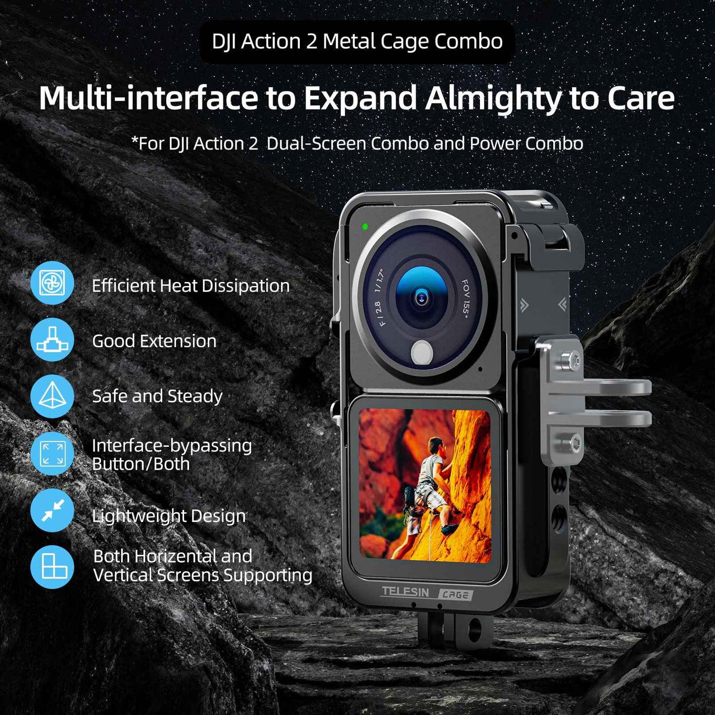 Uniqkart OA-FMS-002 For DJI Action 2 Aluminum Alloy Cage Camera Protective Frame Case