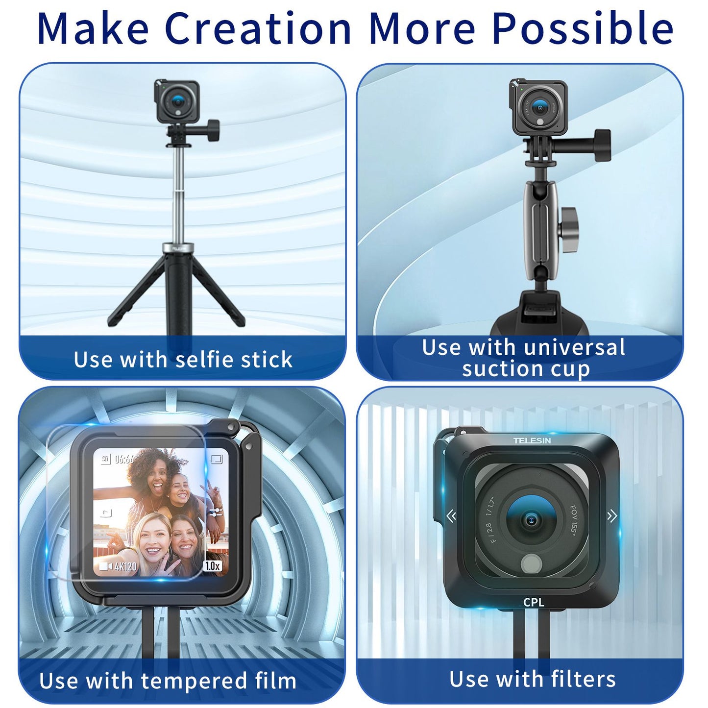 Uniqkart OA-FMS-001 For DJI Action 2 Camera Frame ABS+PC Housing Cage Vlogging Accessories Shockproof Protection Case