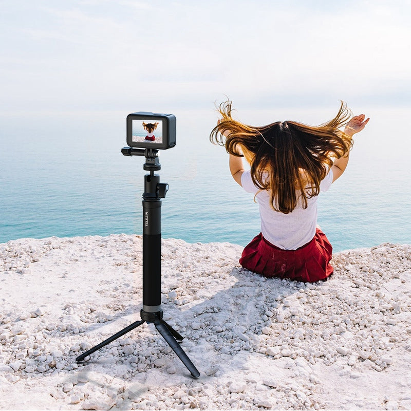 TELESIN GP-MNP-094-D 0.9m Portable Selfie Stick Aluminum Alloy Extendable Selfie Stick with Phone Holder Support Multi-Angle Rotating for Photography Live Streaming