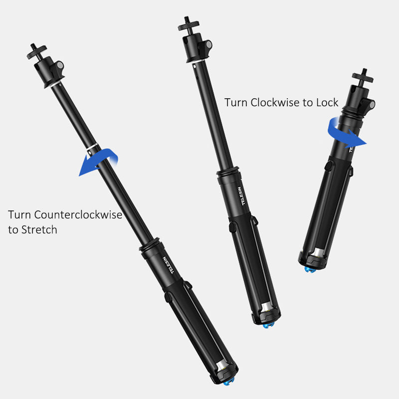 TELESIN GP-MNP-094-D 0.9m Portable Selfie Stick Aluminum Alloy Extendable Selfie Stick with Phone Holder Support Multi-Angle Rotating for Photography Live Streaming