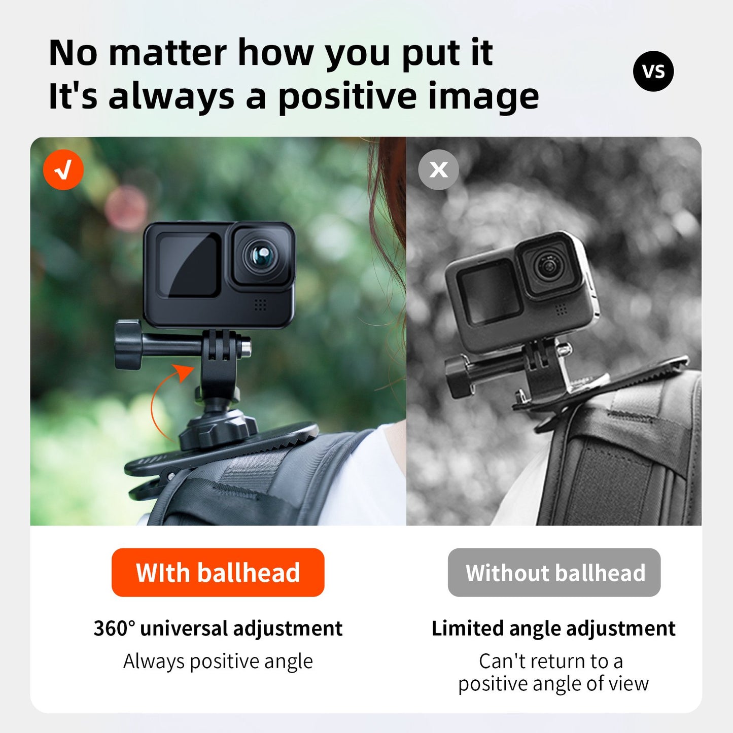 Uniqkart GP-JFM-006 For GoPro / DJI / Insta360 Action Camera 360 Degrees Rotation Backpack Clip Clamp Mount Stand