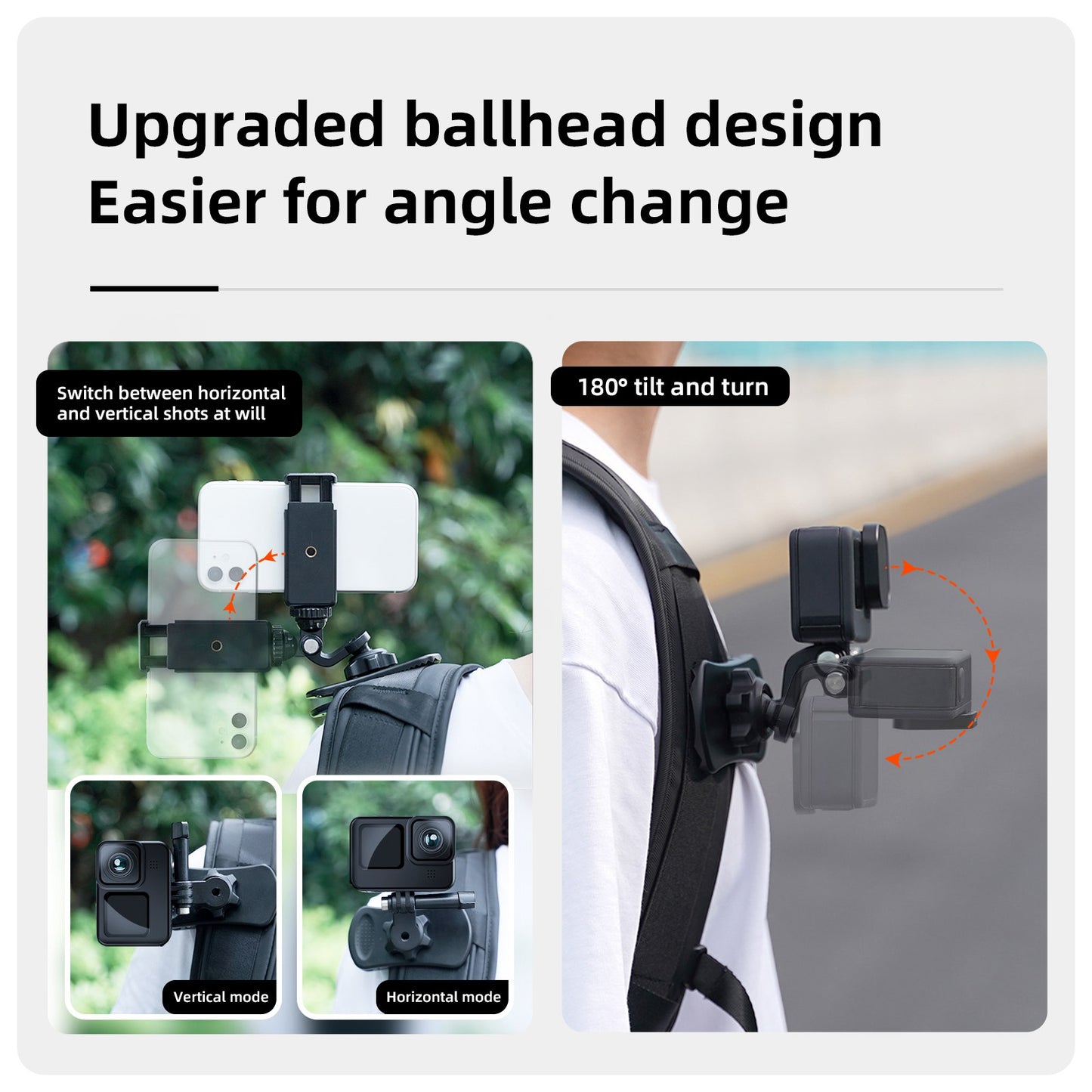 Uniqkart GP-JFM-006 For GoPro / DJI / Insta360 Action Camera 360 Degrees Rotation Backpack Clip Clamp Mount Stand