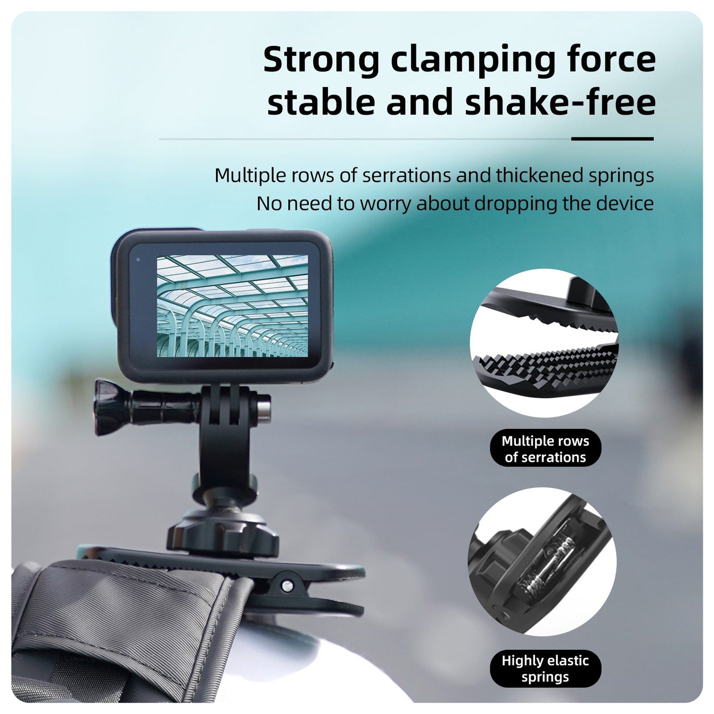 Uniqkart GP-JFM-006 For GoPro / DJI / Insta360 Action Camera 360 Degrees Rotation Backpack Clip Clamp Mount Stand