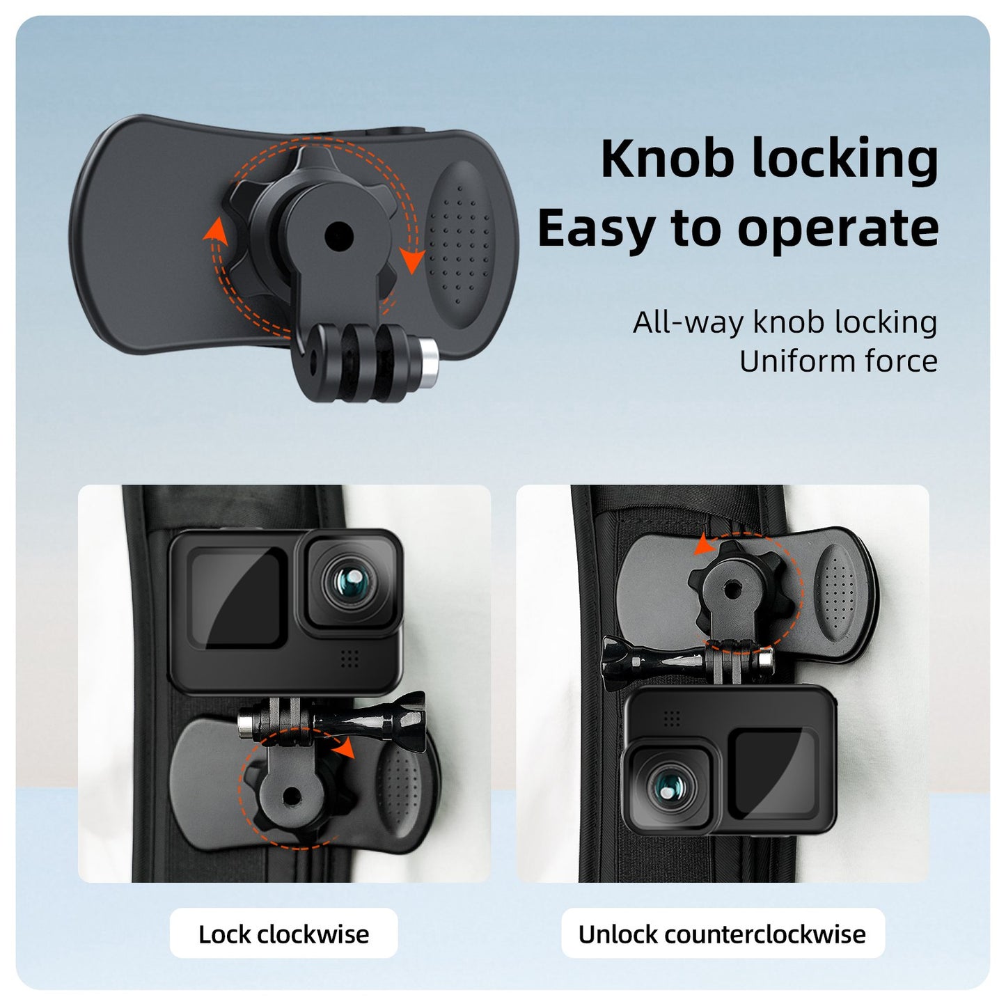 Uniqkart GP-JFM-006 For GoPro / DJI / Insta360 Action Camera 360 Degrees Rotation Backpack Clip Clamp Mount Stand