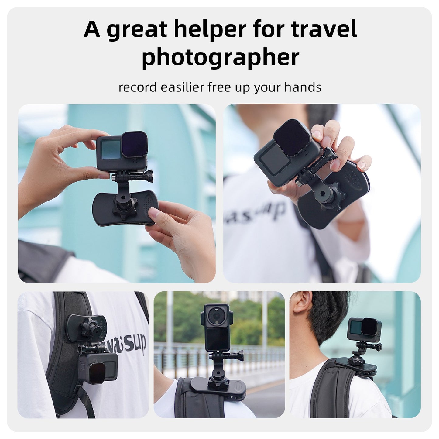 Uniqkart GP-JFM-006 For GoPro / DJI / Insta360 Action Camera 360 Degrees Rotation Backpack Clip Clamp Mount Stand