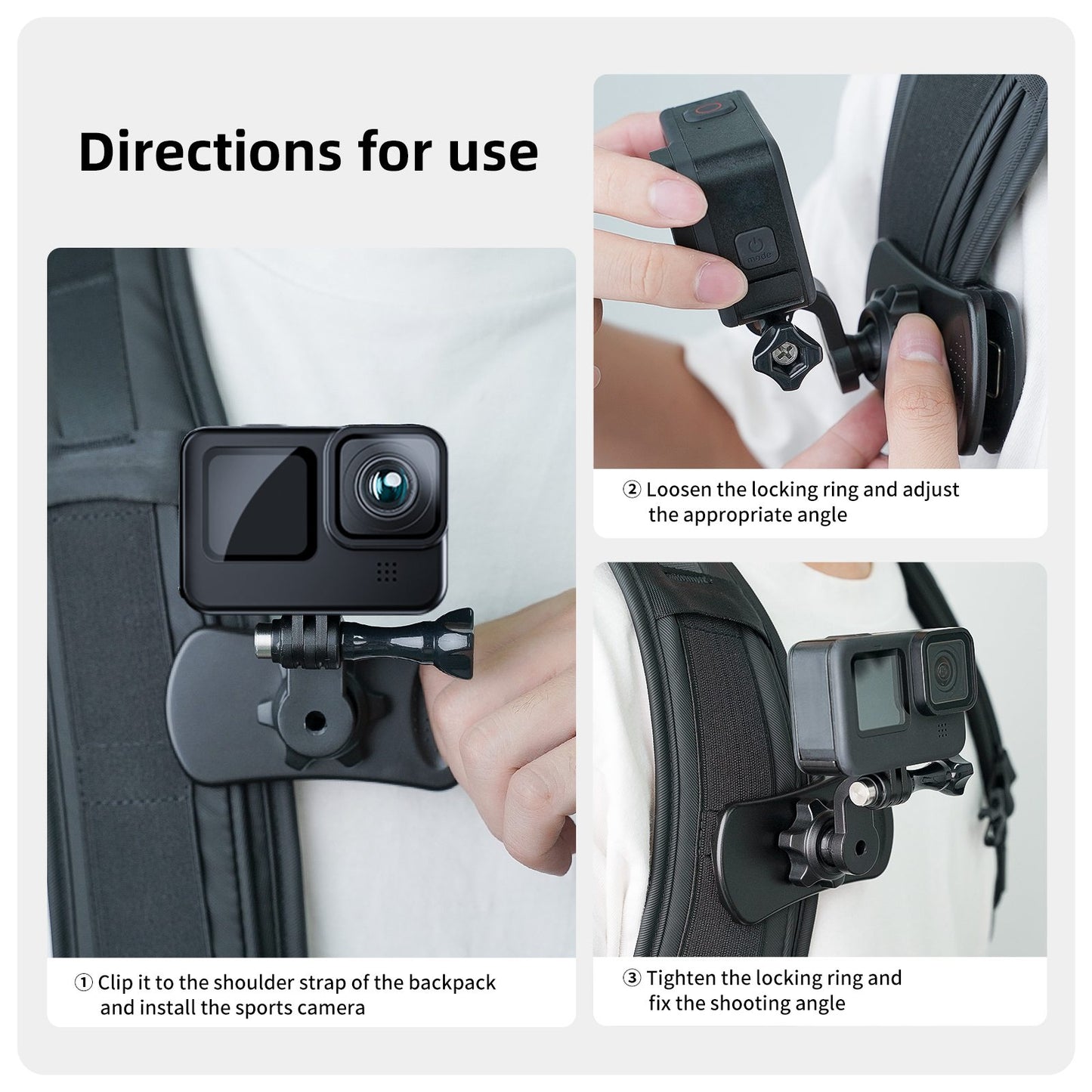 Uniqkart GP-JFM-006 For GoPro / DJI / Insta360 Action Camera 360 Degrees Rotation Backpack Clip Clamp Mount Stand