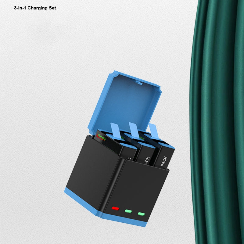 Uniqkart For GoPro Hero 10 / 9 Multi-protection 3-Battery Fast Charger Station Storage Charging Box with Type-C Cable