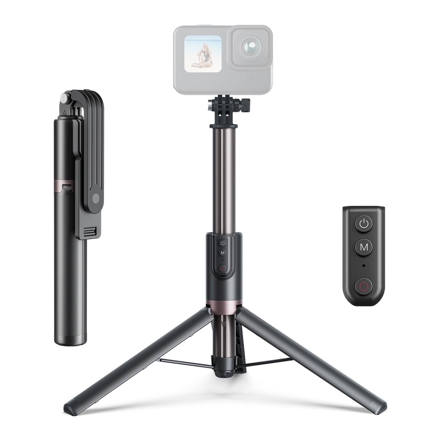 Uniqkart TE-RCSS-003 1.3m Aluminum Alloy Telescopic Selfie Stick Bluetooth Remote Control Camera Tripod for GoPro11 / 10