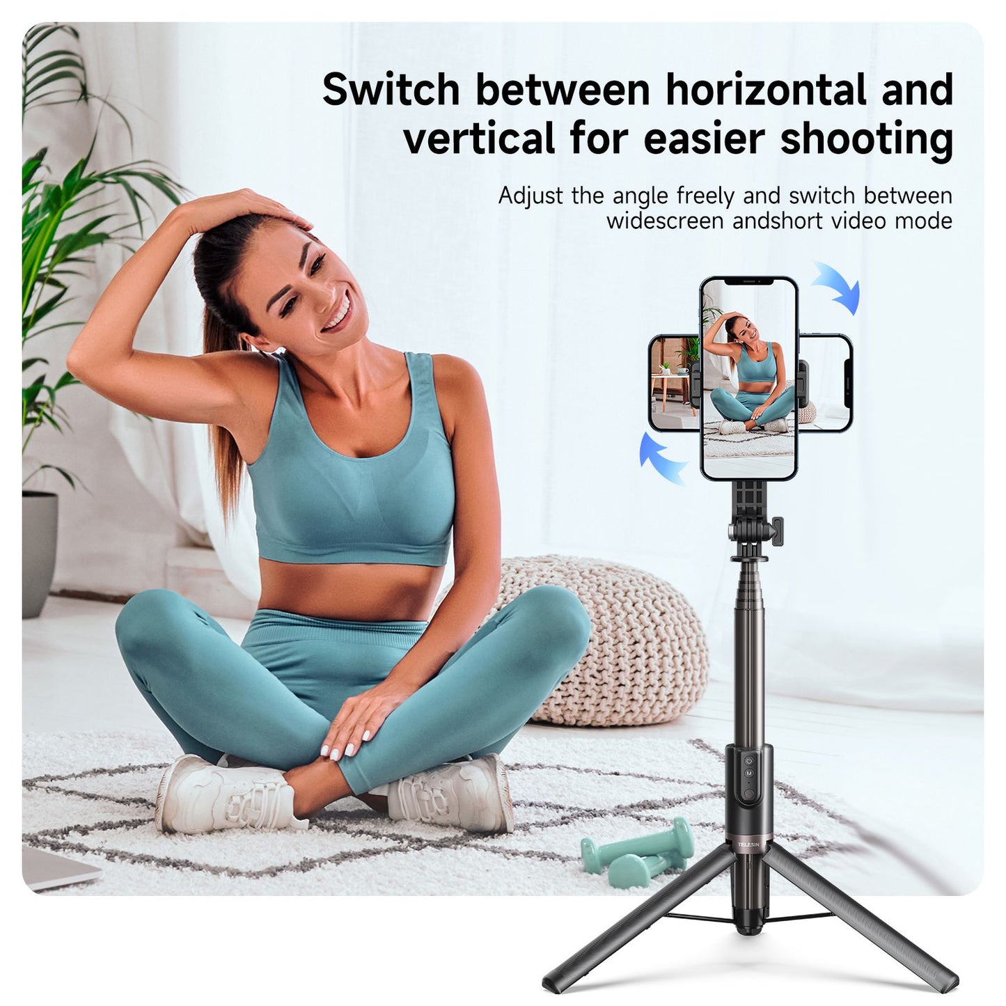 Uniqkart TE-RCSS-003 1.3m Aluminum Alloy Telescopic Selfie Stick Bluetooth Remote Control Camera Tripod for GoPro11 / 10