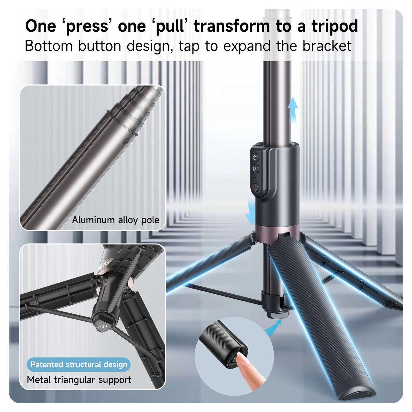 Uniqkart TE-RCSS-003 1.3m Aluminum Alloy Telescopic Selfie Stick Bluetooth Remote Control Camera Tripod for GoPro11 / 10