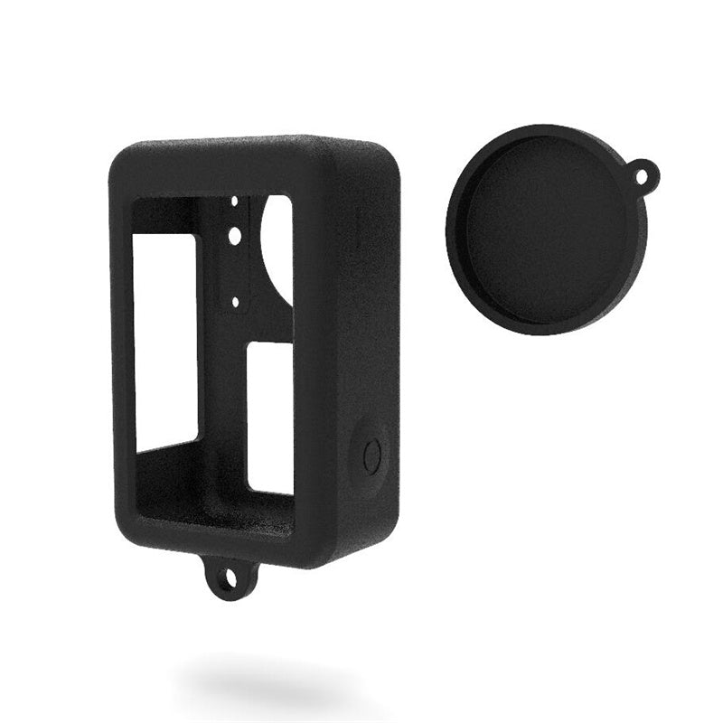 Uniqkart for DJI Osmo Action3 Silicone Case Camera Anti-drop Protective Sleeve with Lens Cover - Black