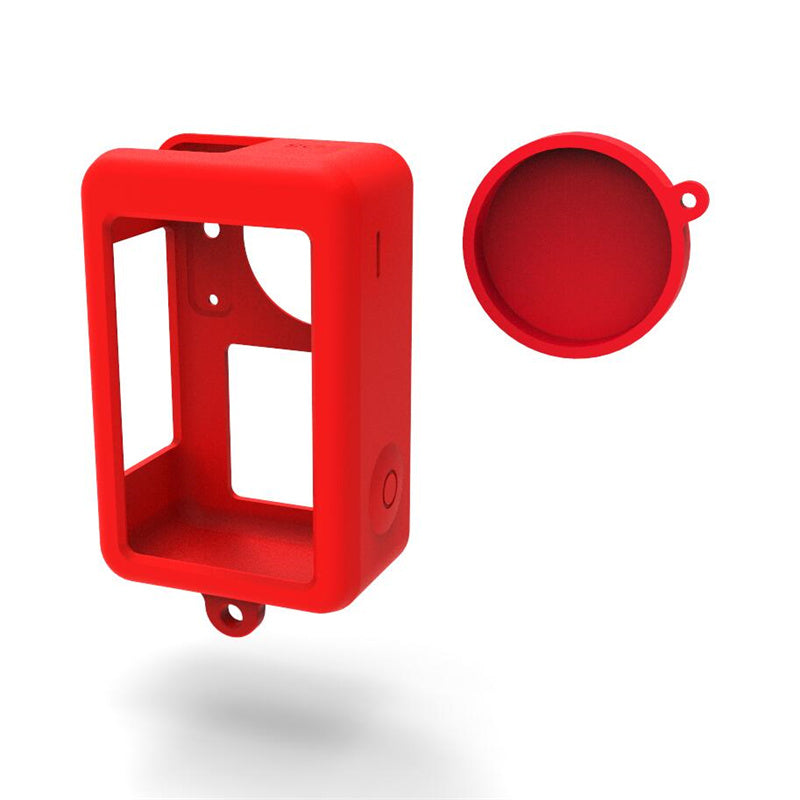 Uniqkart for DJI Osmo Action3 Silicone Case Camera Anti-drop Protective Sleeve with Lens Cover - Red