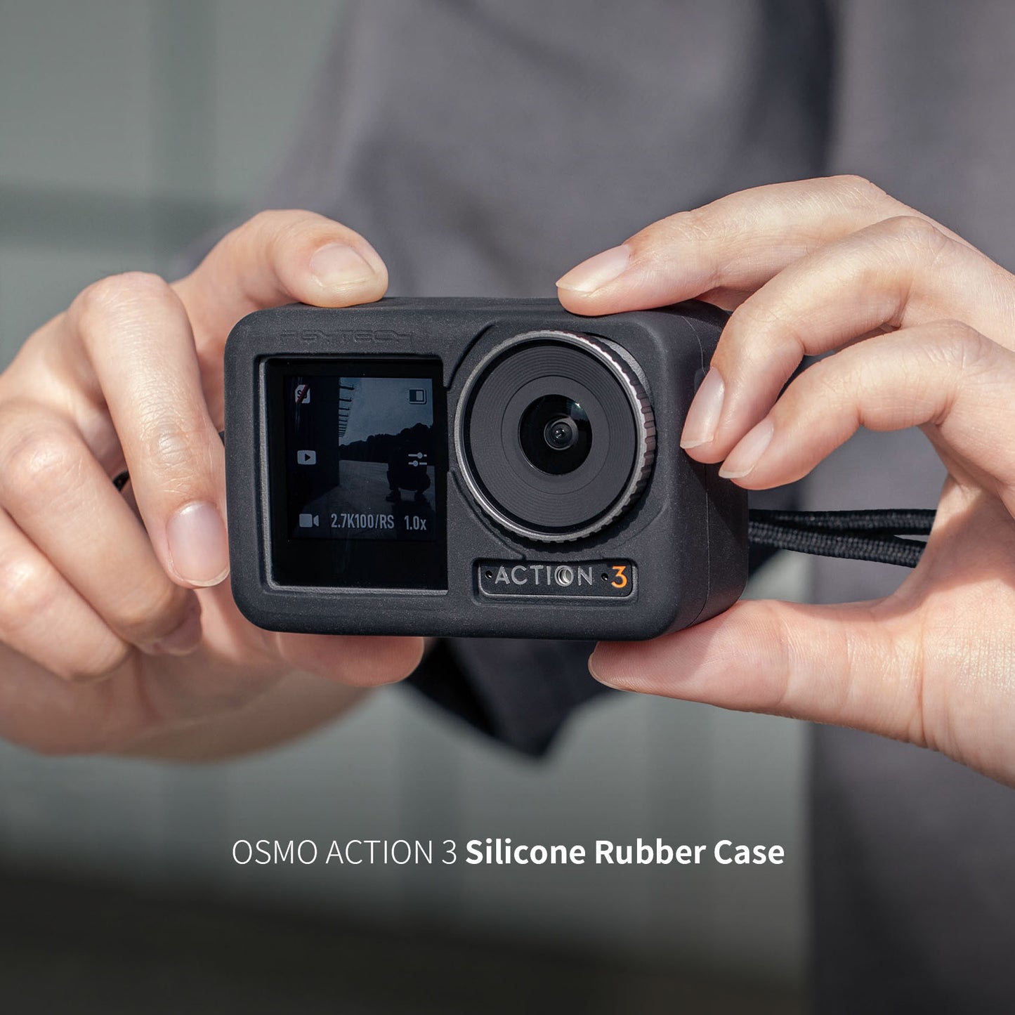 P-32C-030 For DJI Osmo Action 3 Camera Protective Case Soft Silicone Sleeve with Lens Cover and Lanyard