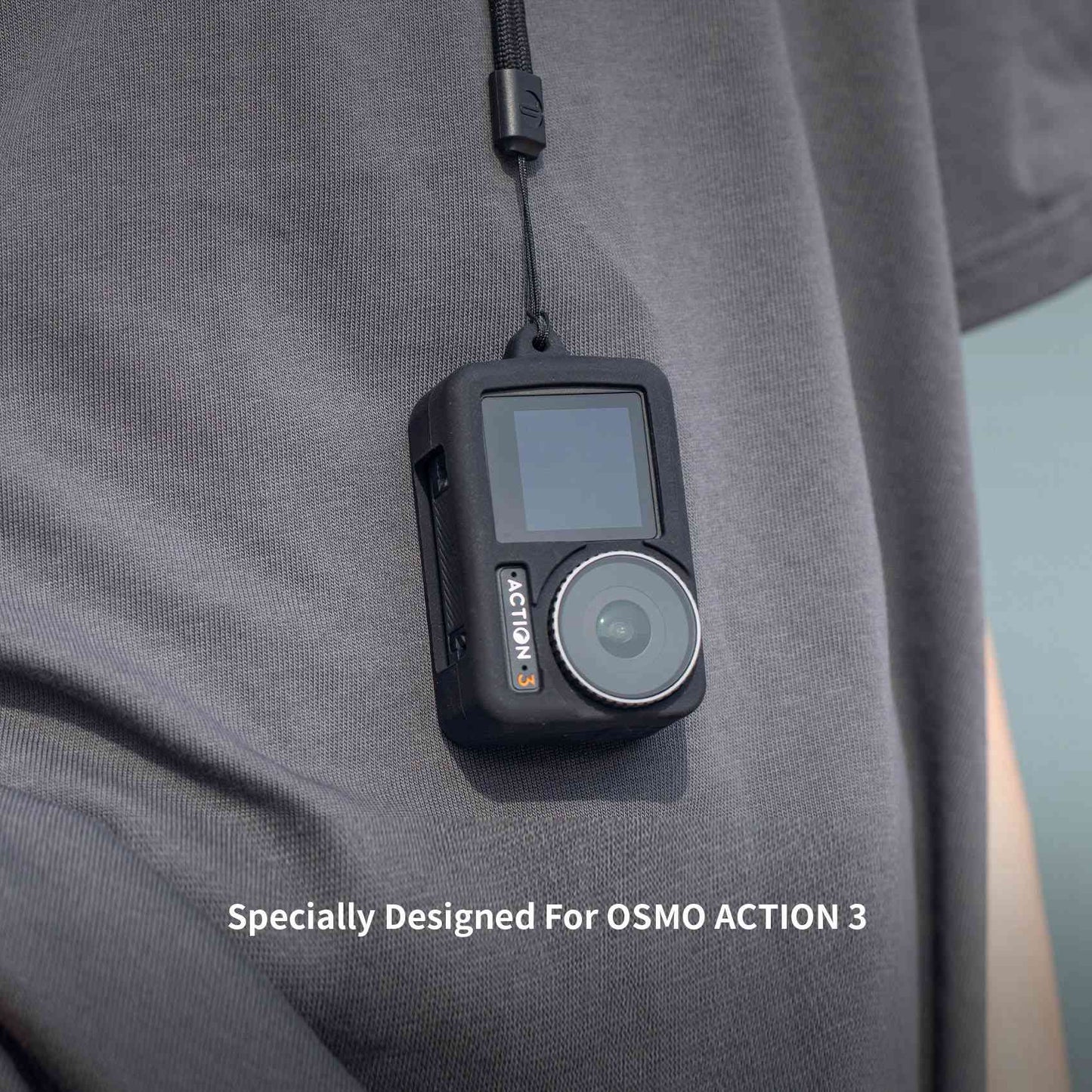 P-32C-030 For DJI Osmo Action 3 Camera Protective Case Soft Silicone Sleeve with Lens Cover and Lanyard