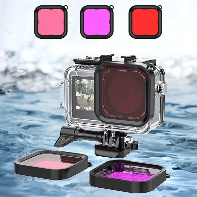 FLW389 Waterproof Case for DJI Action 3 Water Resistant Anti-Scratch Protective Case with Cold Shoe Interface for Fill Light, Dive Light, Microphone