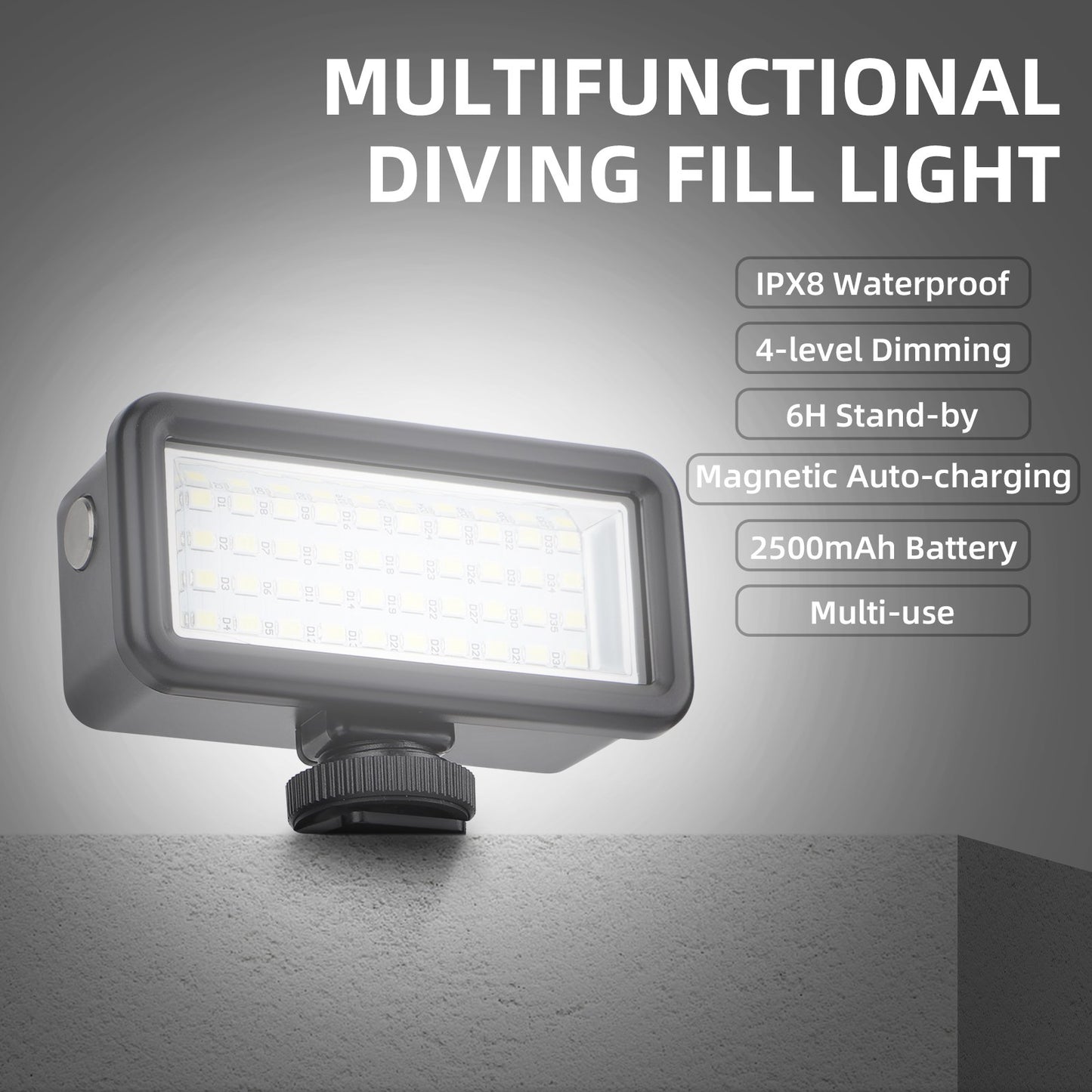 L545 Sports Camera Diving Fill Light Rechargeable IPX8 Waterproof Vlog Photography LED Lamp