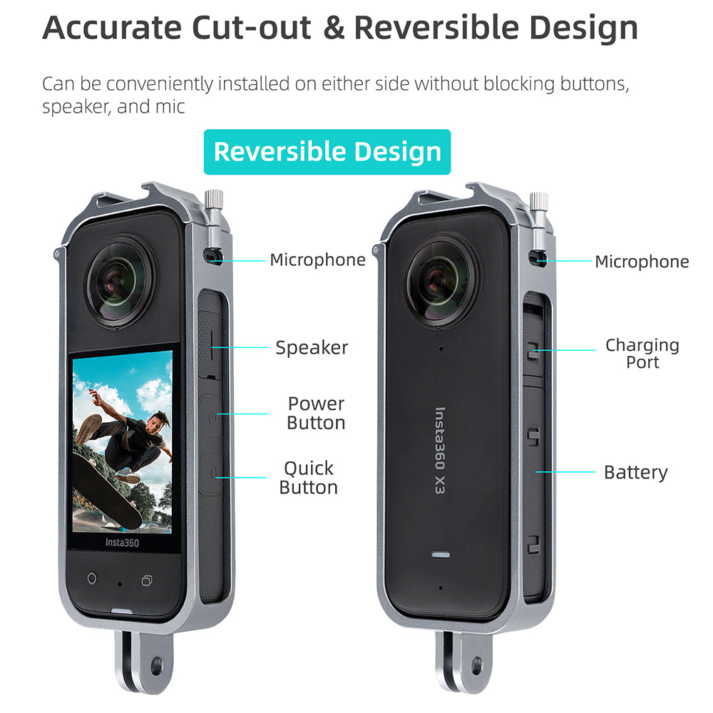 Uniqkart IST-BK514 For Insta360 X3 Camera Cage Aluminum Alloy Protective Frame Expansion Bracket