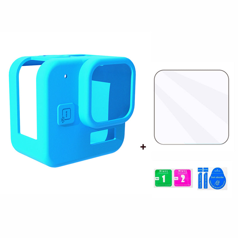 Uniqkart for GoPro Hero 11 Black Mini Silicone Protective Cover Action Camera Anti-collision Case with Tempered Glass Lens Film - Blue