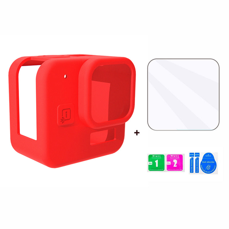 Uniqkart for GoPro Hero 11 Black Mini Silicone Protective Cover Action Camera Anti-collision Case with Tempered Glass Lens Film - Red