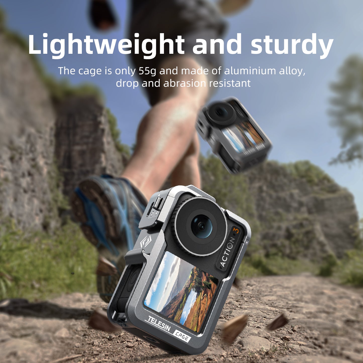 Uniqkart OA-FMS-004 For DJI Action3 Metal Combo Cage with Dual Cold Shoe Mount