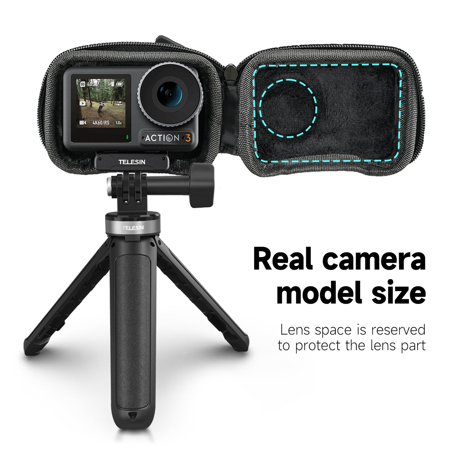 Uniqkart OA-BAG-002 For DJI Osmo Action3 PU Leather+EVA Storage Protection Bag with Half Open Zip