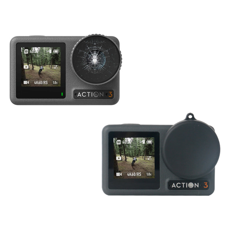 Uniqkart for DJI Osmo Action 3 Sports Camera Lens Cover Tempered Glass Screen Protector Set