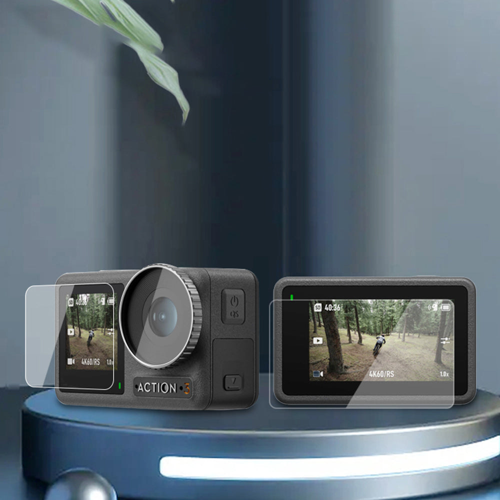 Uniqkart for DJI Osmo Action 3 Battery Storage Box Lens Cover Tempered Glass Screen Protector Set