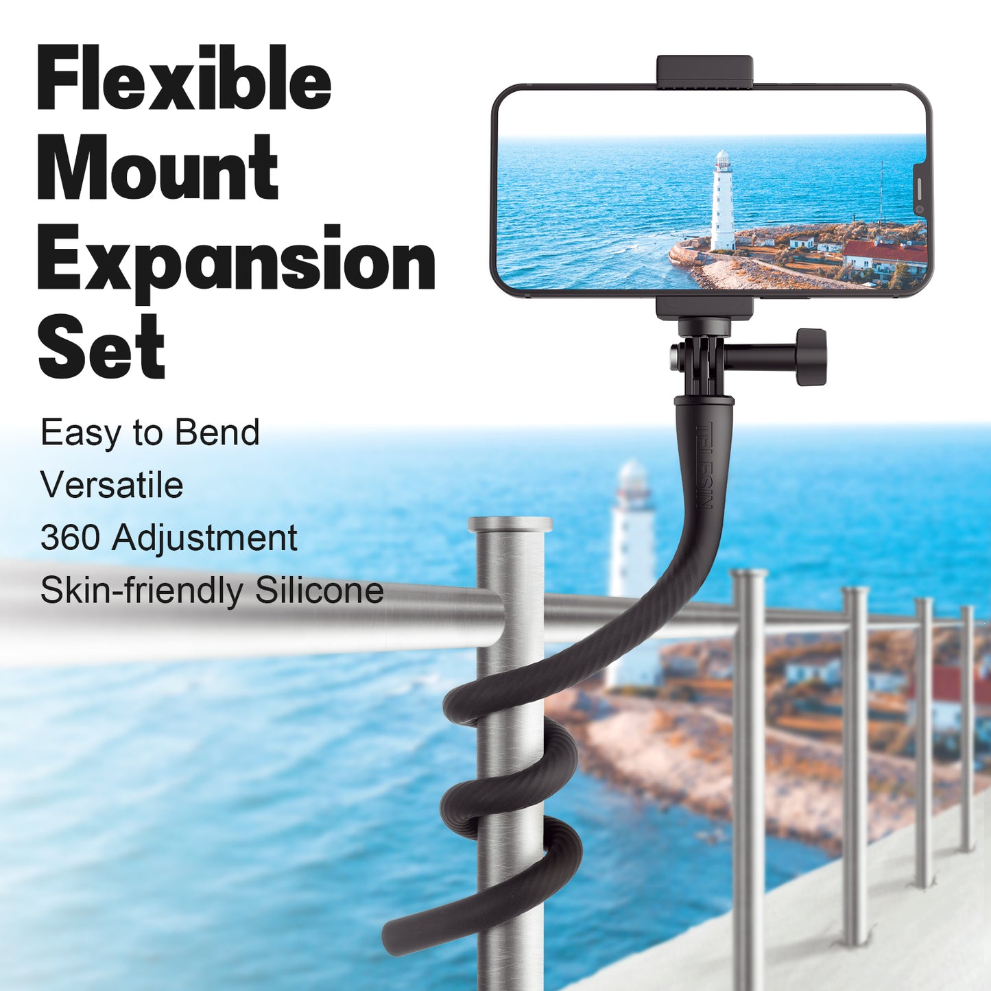 Uniqkart TE-FM-003 Flexible Bracket Set with Phone Clip Action Camera Adapter Holder Selfie Stick Phone Stand