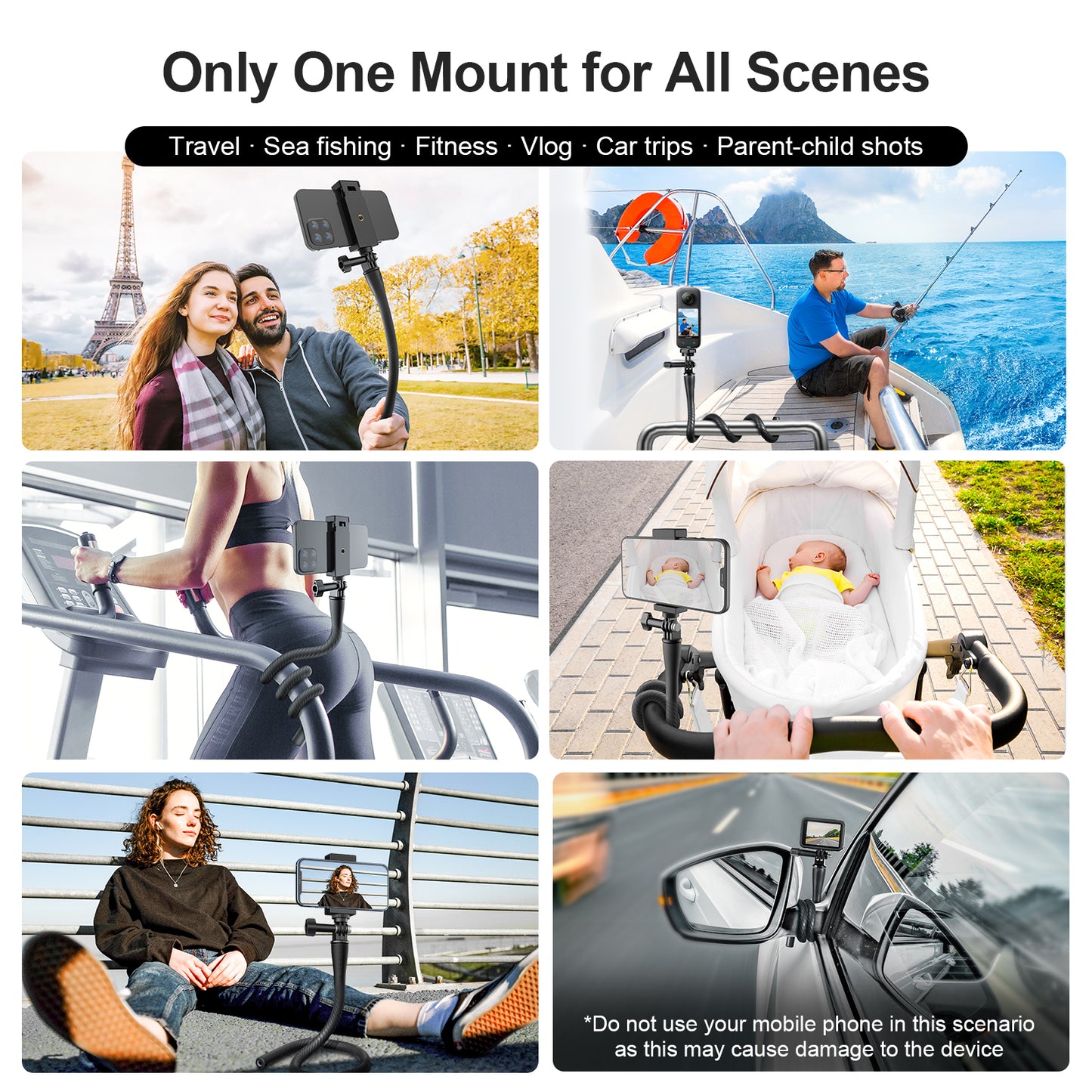 Uniqkart TE-FM-003 Flexible Bracket Set with Phone Clip Action Camera Adapter Holder Selfie Stick Phone Stand