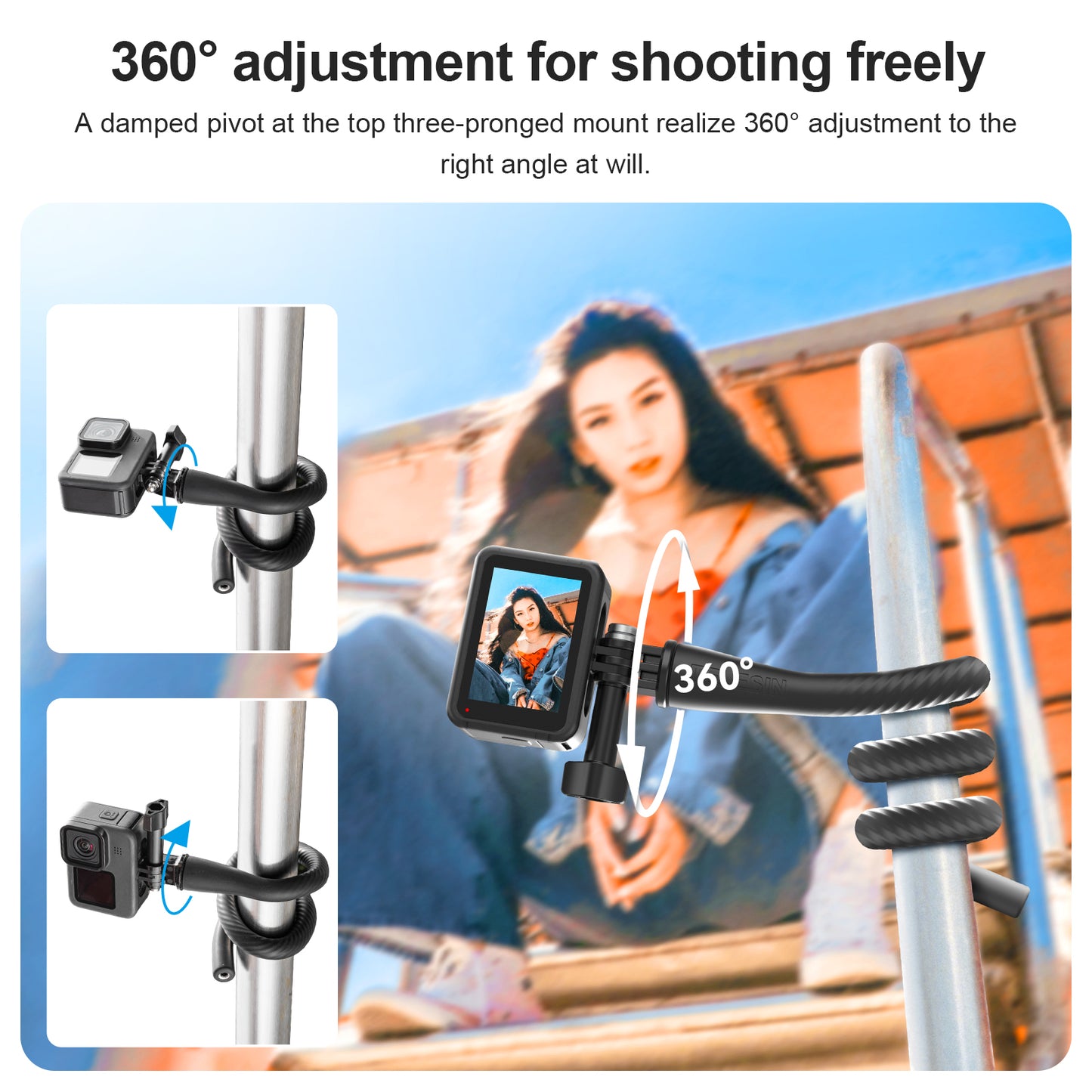 Uniqkart TE-FM-002 Flexible Phone Mount Adapter Holder for GoPro, DJI Action Camera Selfie Stick Phone Bracket