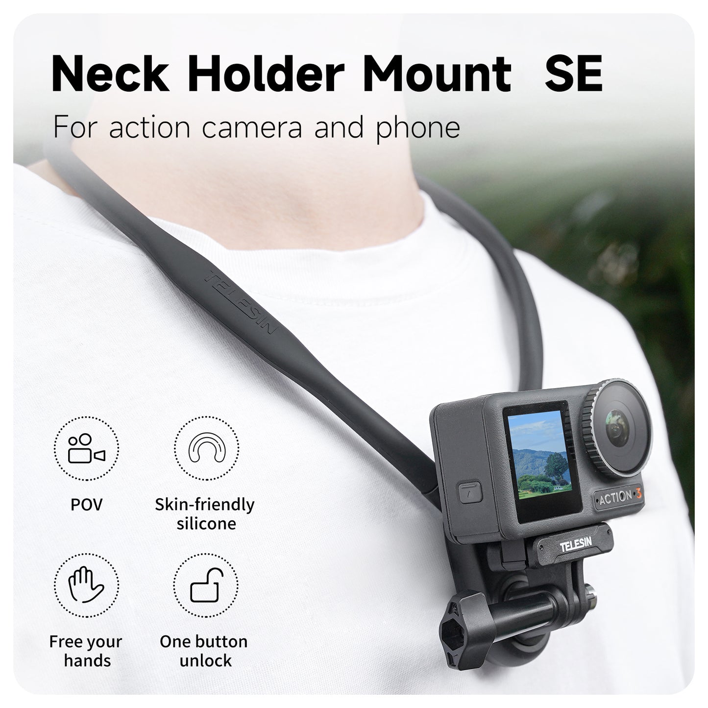 Uniqkart TE-HNB-003 Sports Camera Flexible Holder for GoPro Hero 11 / 10 / 9 Action Camera Neck Mount Bracket