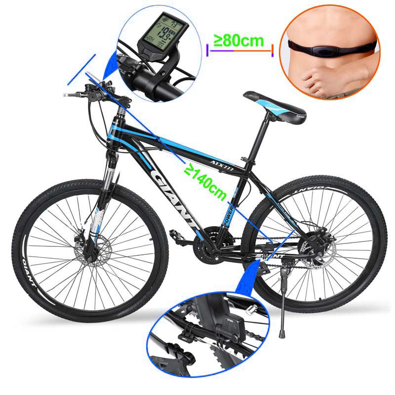 XH-BC335-LCD Wireless Bike Computer Heart Rate Cadence Sensor Multifunctional Waterproof LCD Screen Cycling Computer - Black