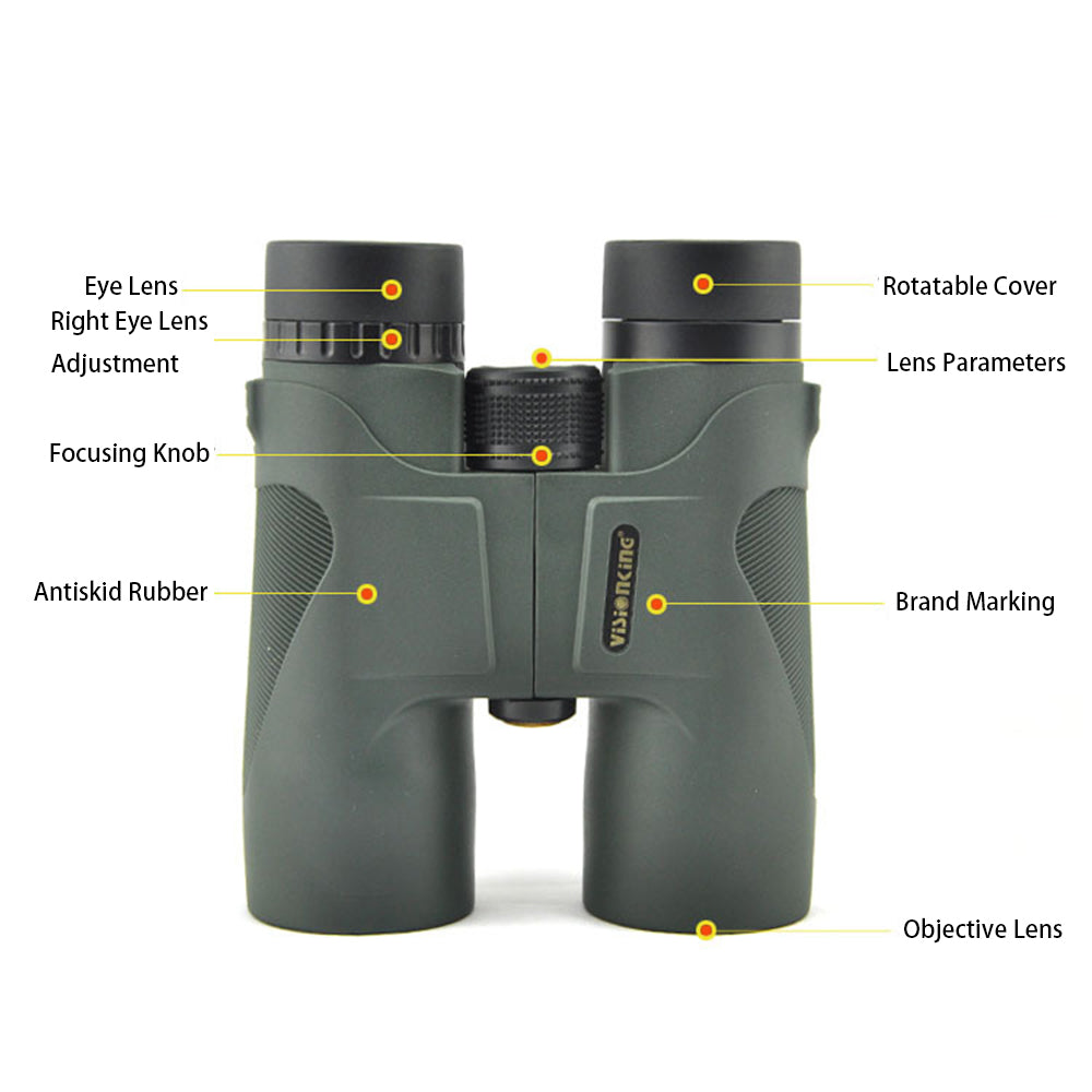 VISIONKING 10X42H Hunting Binoculars Multicoated Lens Waterproof Telescope with Lanyard - Green