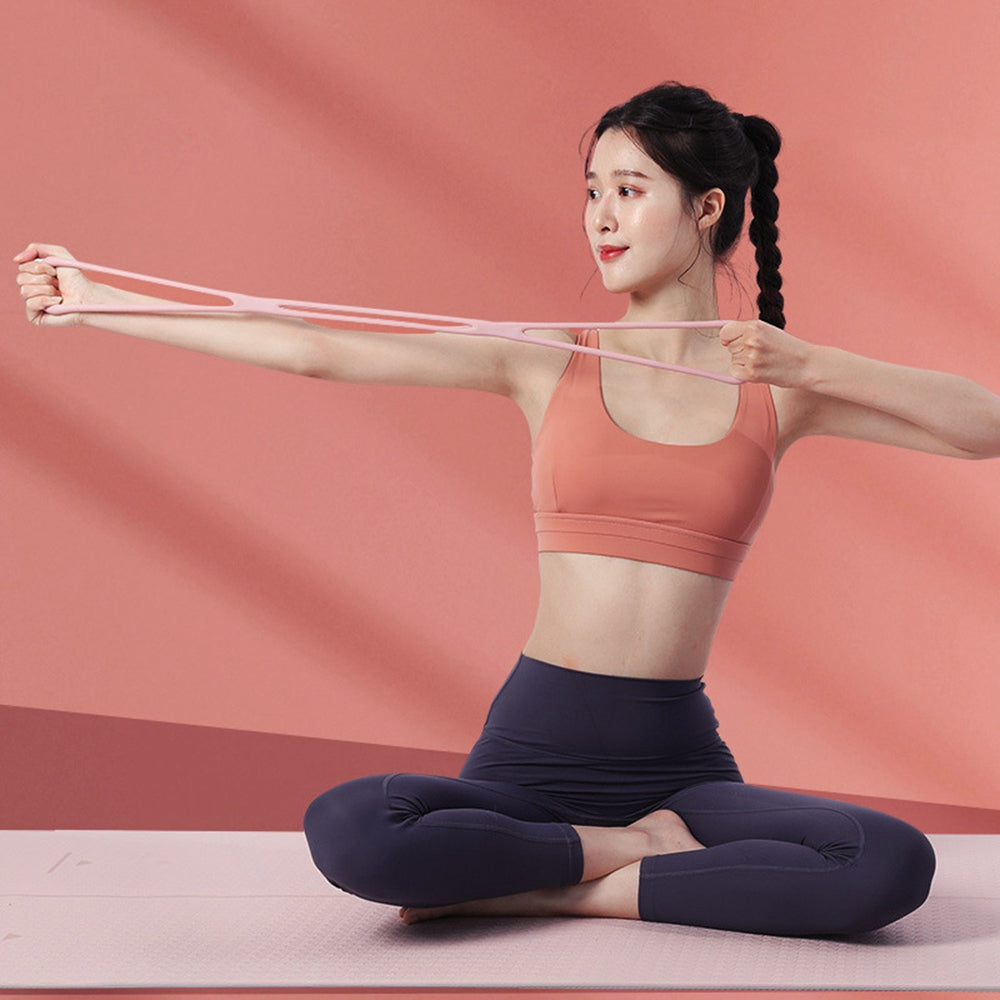 Uniqkart Fitness Resistance Band 8 Shape Tensioner TPR Back Stretch Belt Home Training Device Elastic Rope - Pink
