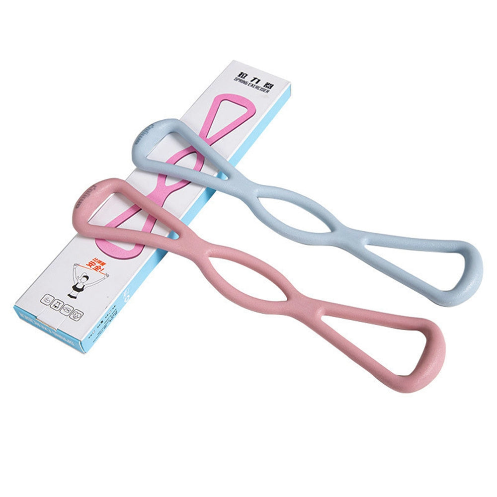 Uniqkart Fitness Resistance Band 8 Shape Tensioner TPR Back Stretch Belt Home Training Device Elastic Rope - Pink