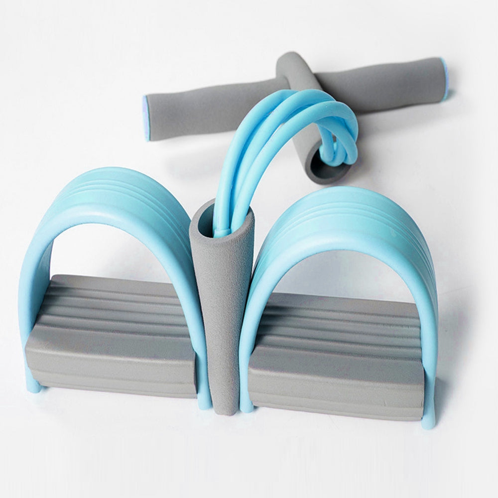 Uniqkart Fitness Pedal Puller 4 Tubes Elastic Rope Resistance Band Sit-up Pull-up Sports Training Equipment - Sky Blue