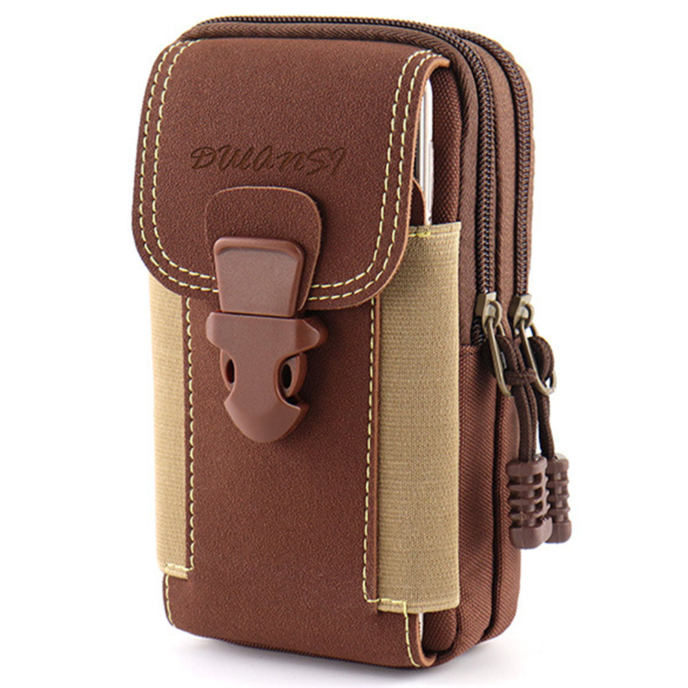 6.5-inch Vertical Three Layer Design Portable Sports Tactical Mobile Phone Pouch Belt Hanging Storage Bag - Brown