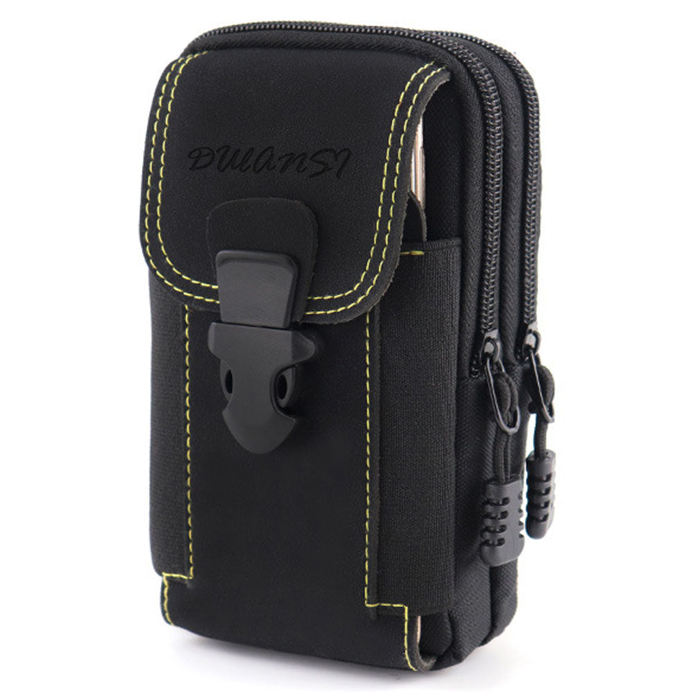 6.5-inch Vertical Three Layer Design Portable Sports Tactical Mobile Phone Pouch Belt Hanging Storage Bag - Black