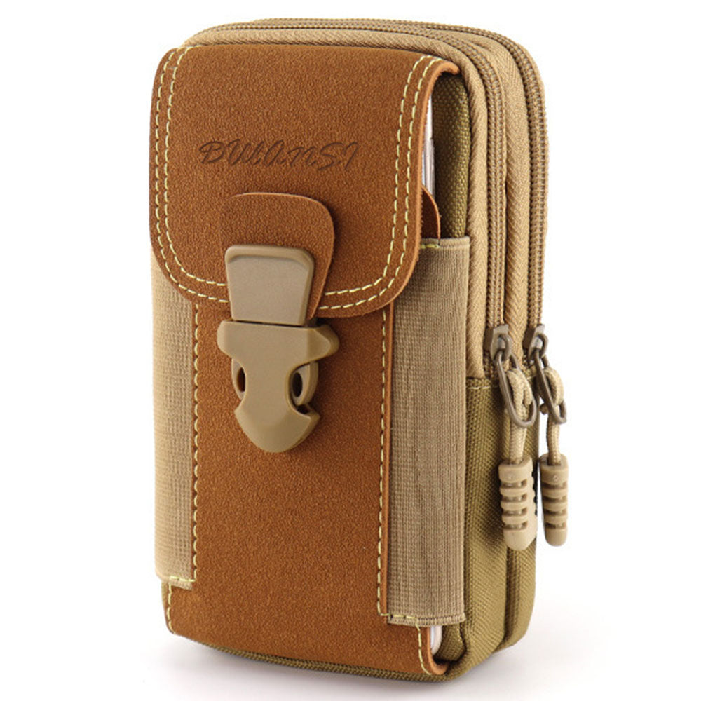 6.5-inch Vertical Three Layer Design Portable Sports Tactical Mobile Phone Pouch Belt Hanging Storage Bag - Khaki