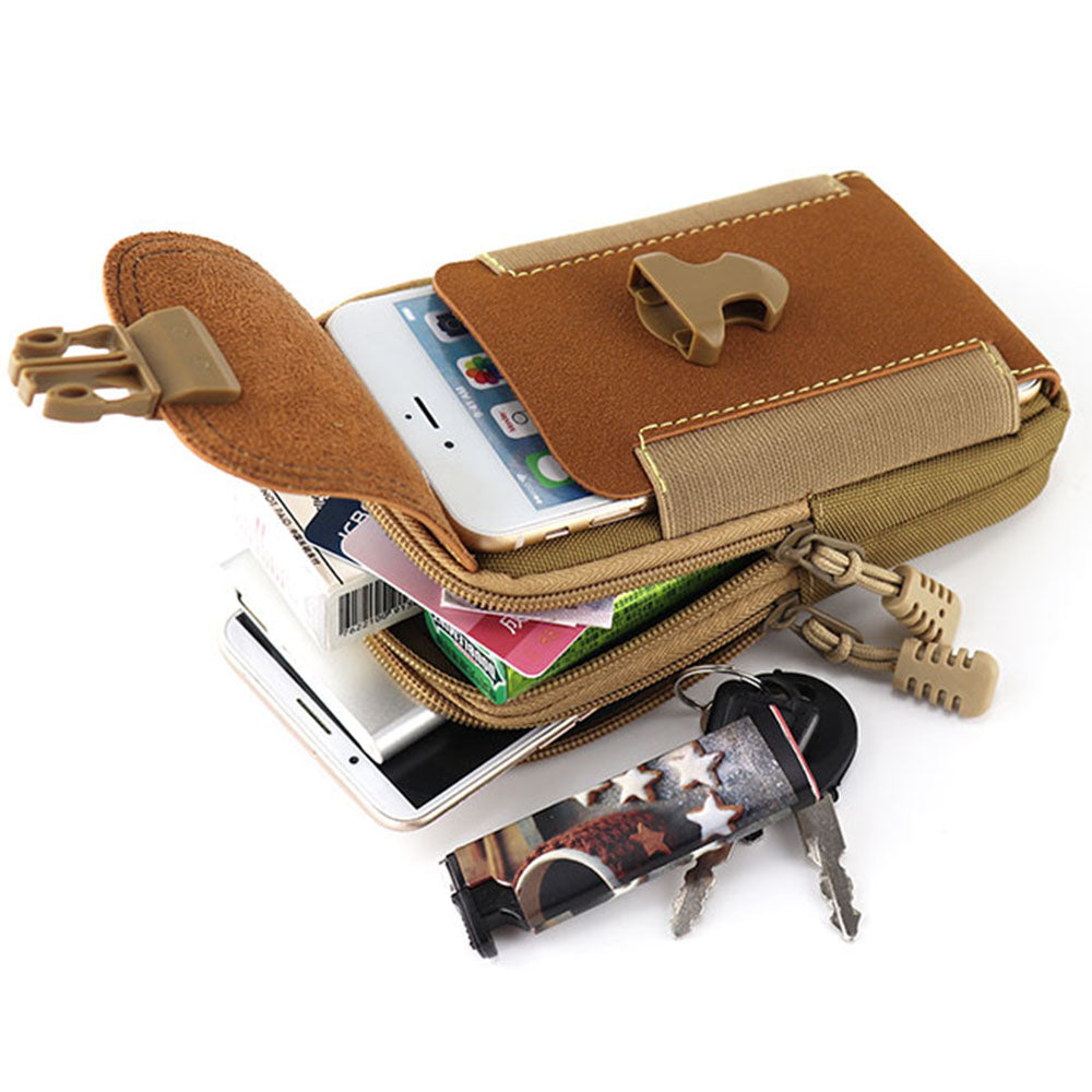 6.5-inch Vertical Three Layer Design Portable Sports Tactical Mobile Phone Pouch Belt Hanging Storage Bag - Khaki