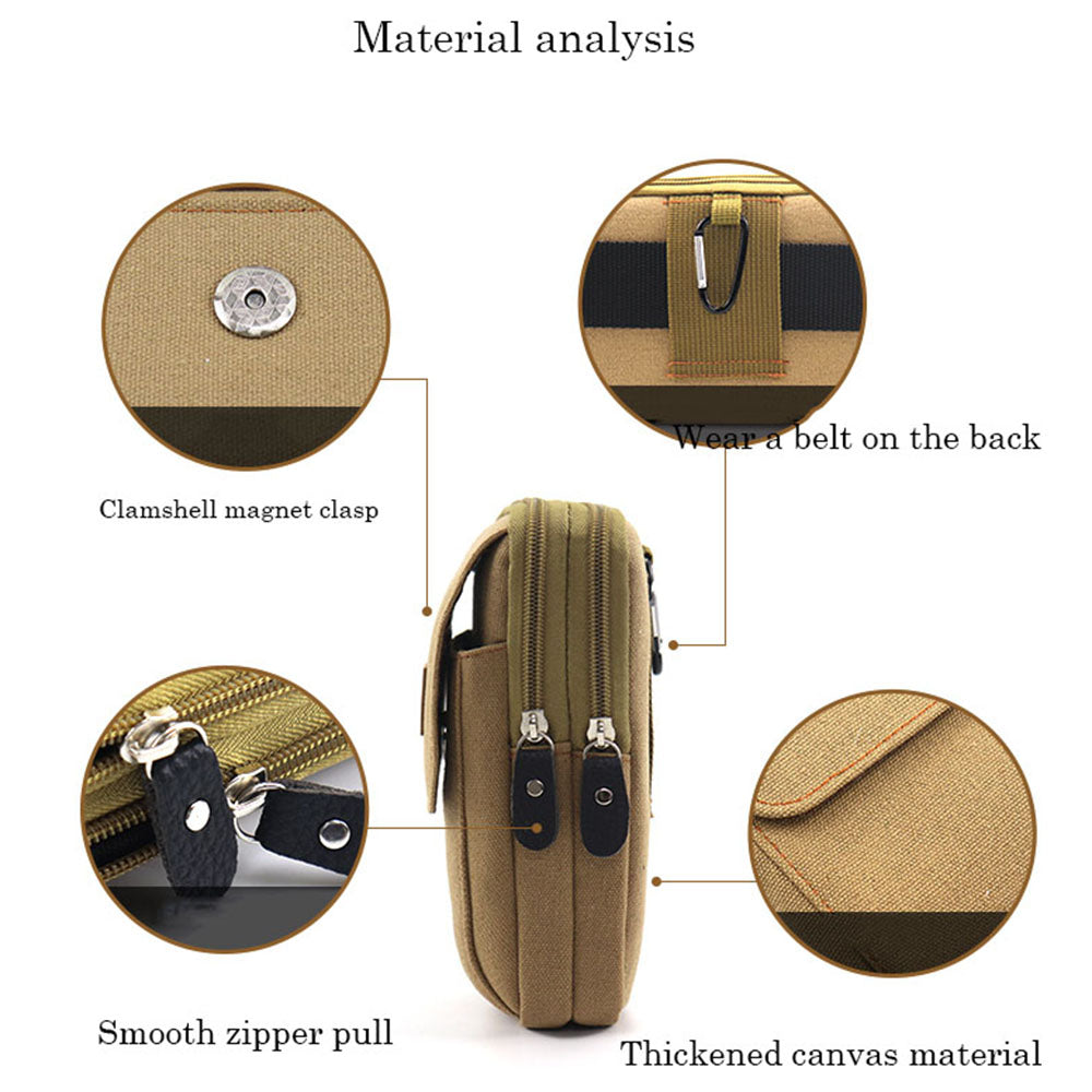 6.5-inch Vertical Three Layer Design Portable Sports Tactical Mobile Phone Pouch Belt Hanging Storage Bag - Khaki