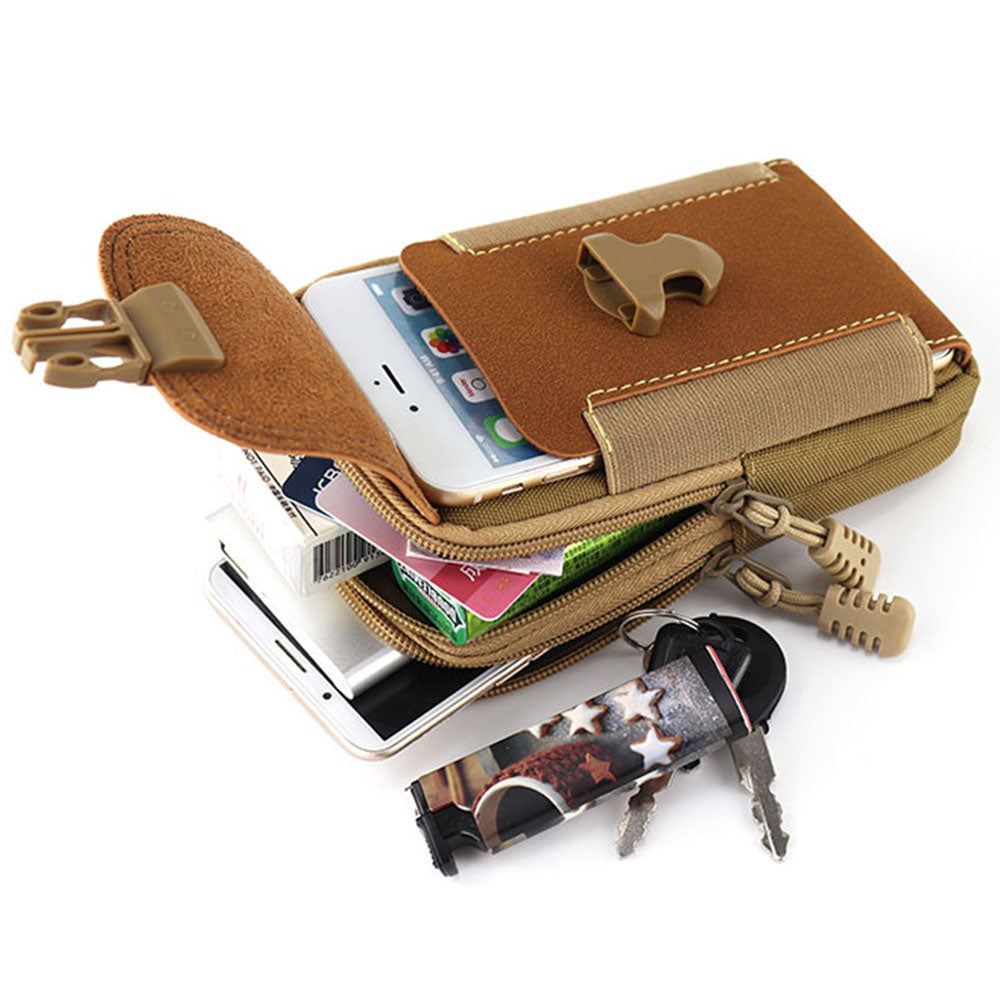 6.5-inch Vertical Multifunction Sports Tactical Mobile Phone Storage Pouch Dual Layer Waist Bag - Khaki