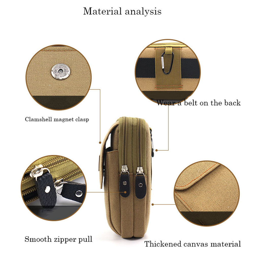 6.5-inch Vertical Multifunction Sports Tactical Mobile Phone Storage Pouch Dual Layer Waist Bag - Khaki