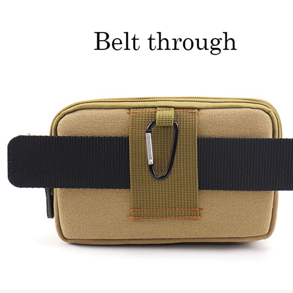 6.5-inch Vertical Multifunction Sports Tactical Mobile Phone Storage Pouch Dual Layer Waist Bag - Khaki