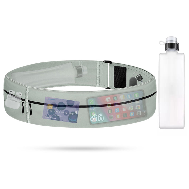 Running Waist Pack Bag Sports Fitness 7.2 Inches Phone Holder Pouch with Water Bottle, Size L - Light Grey