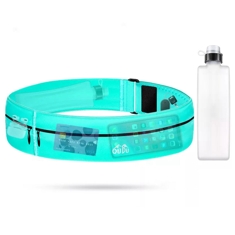 Running Waist Pack Bag Sports Fitness 7.2 Inches Phone Holder Pouch with Water Bottle, Size L - Sky Blue