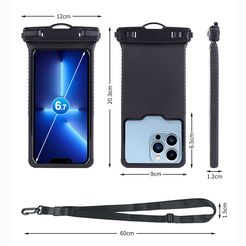 Waterproof Mobile Phone Bag Universal Beach Pool Swimming Cell Phone Pouch with Lanyard for 6.7'' Phones - Blue